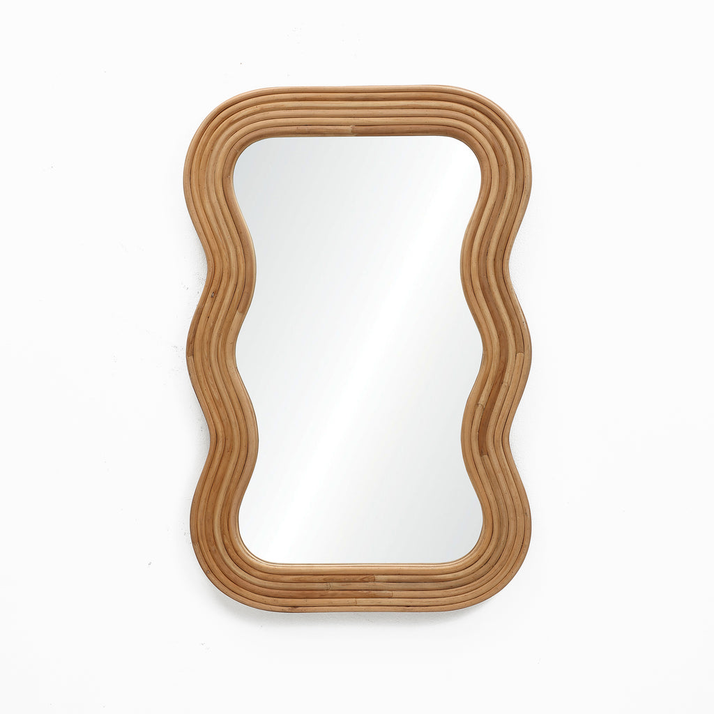 Wellenförmiger Rattan-Wandspiegel – Boho-Deko-Spiegel für Wohnzimmer