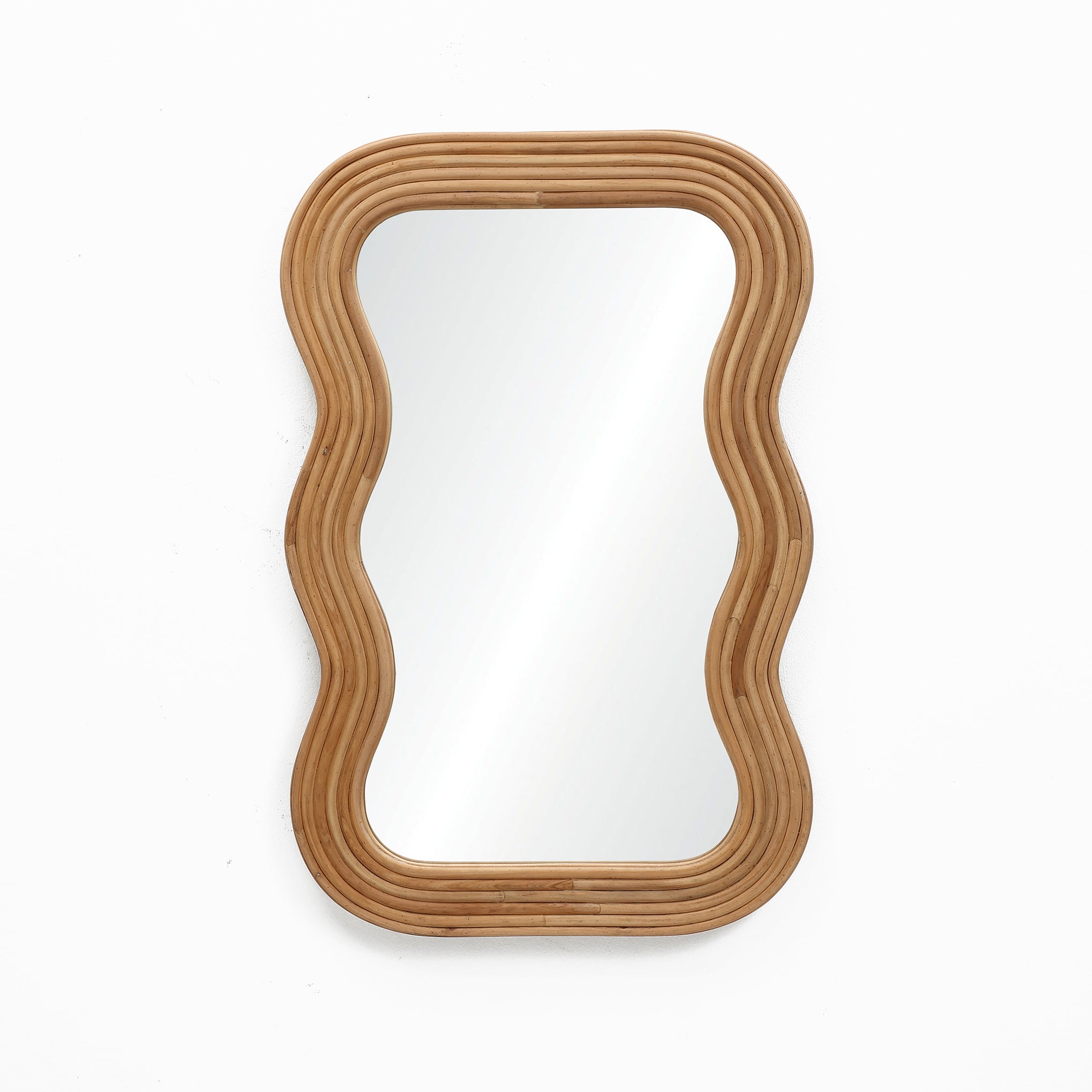 Wellenförmiger Rattan-Wandspiegel – Boho-Deko-Spiegel für Wohnzimmer