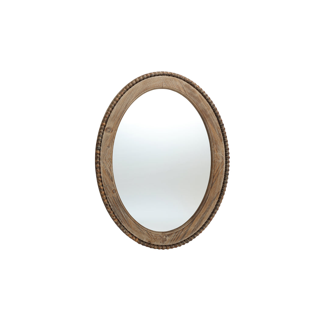 Elliptischer Holz-Wandspiegel mit Perlrand – Rustikal-Eleganter Deko-Spiegel