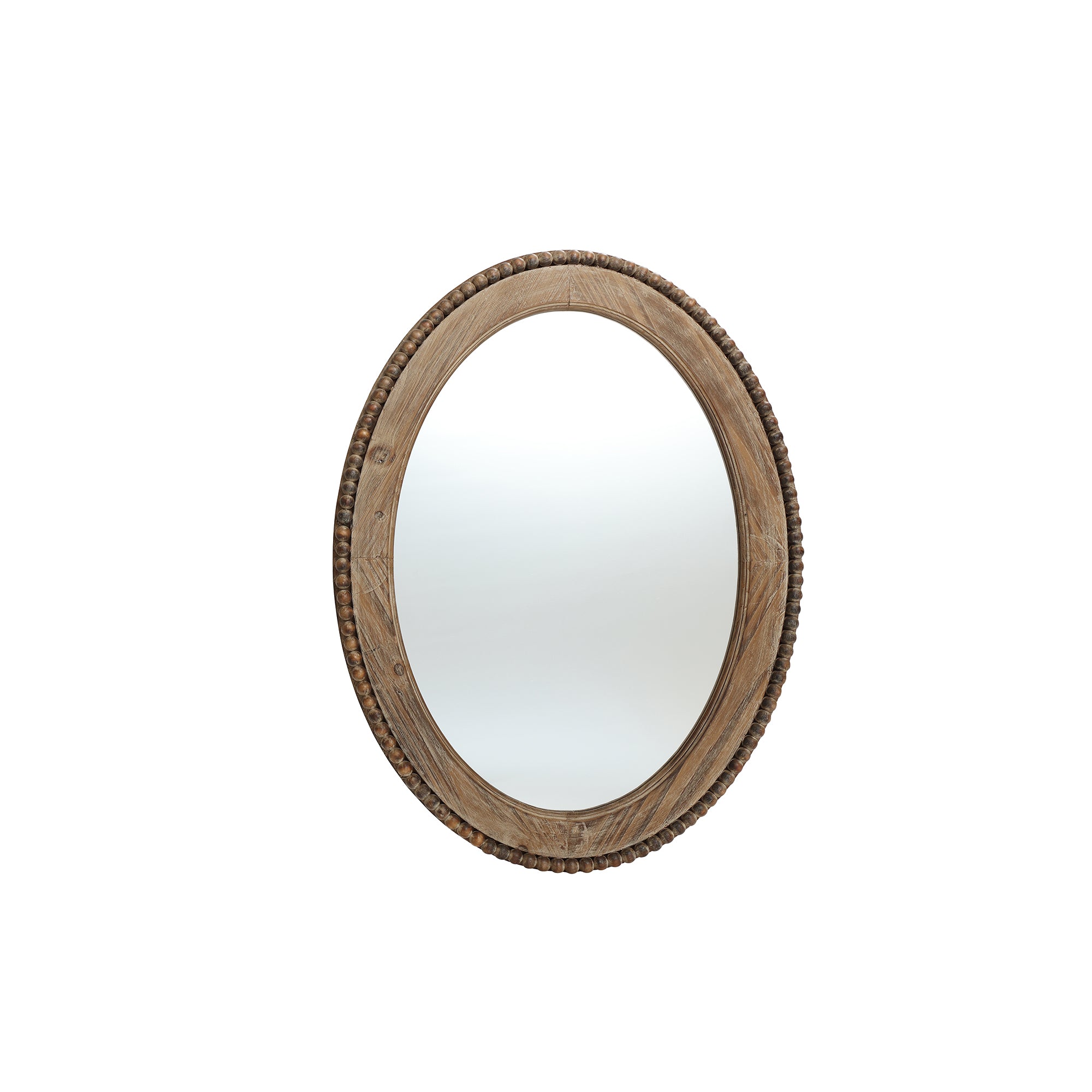 Elliptischer Holz-Wandspiegel mit Perlrand – Rustikal-Eleganter Deko-Spiegel