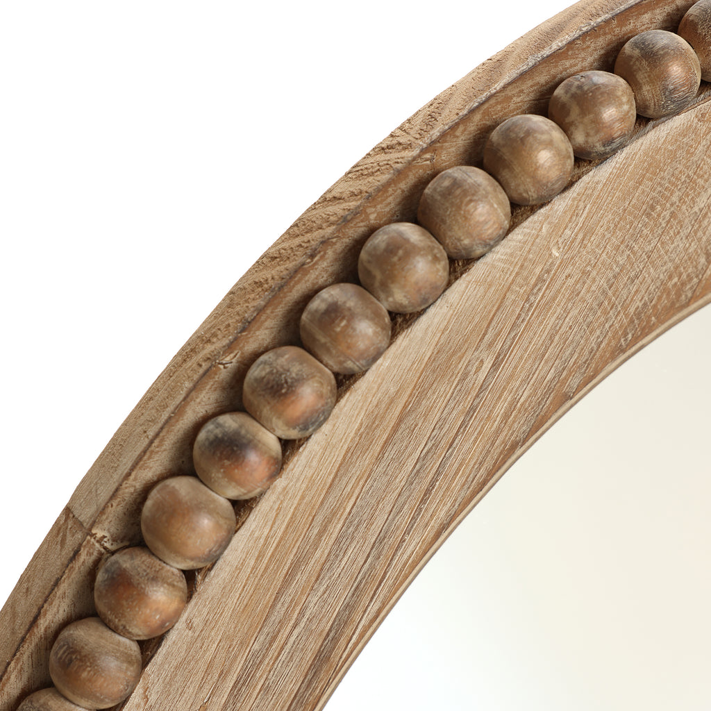 Elliptischer Holz-Wandspiegel mit Perlrand – Rustikal-Eleganter Deko-Spiegel