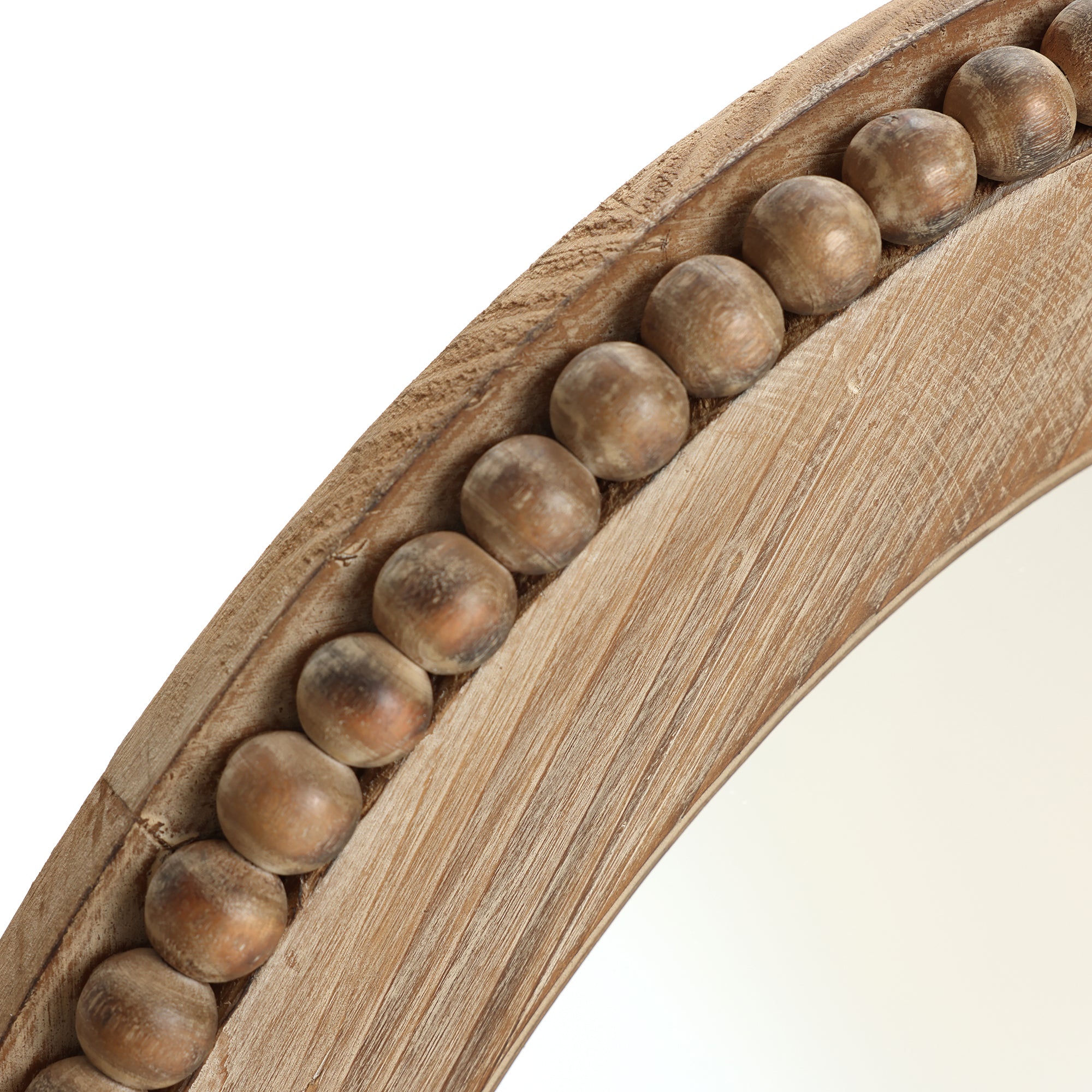 Elliptischer Holz-Wandspiegel mit Perlrand – Rustikal-Eleganter Deko-Spiegel