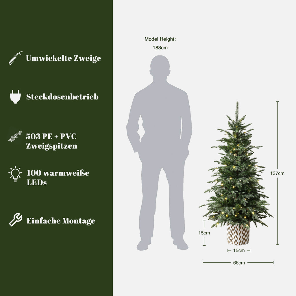 137 cm  künstlicher Weihnachtsbaum mit integriertem LED-Licht und dekorativem Pflanztopf