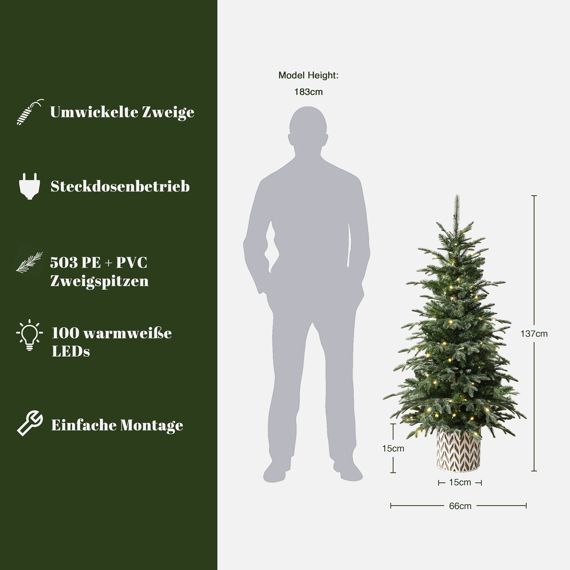 137 cm  künstlicher Weihnachtsbaum mit integriertem LED-Licht und dekorativem Pflanztopf