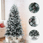 180 cm künstlicher Weihnachtsbaum mit Frost-Effekt – dekoriert mit Schneezapfen & roten Beeren