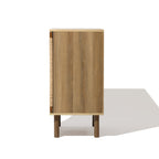 Aufbewahrungsschrank im Vintage-Naturstil –Holzschrank mit 2 Türen und Flecht-Front