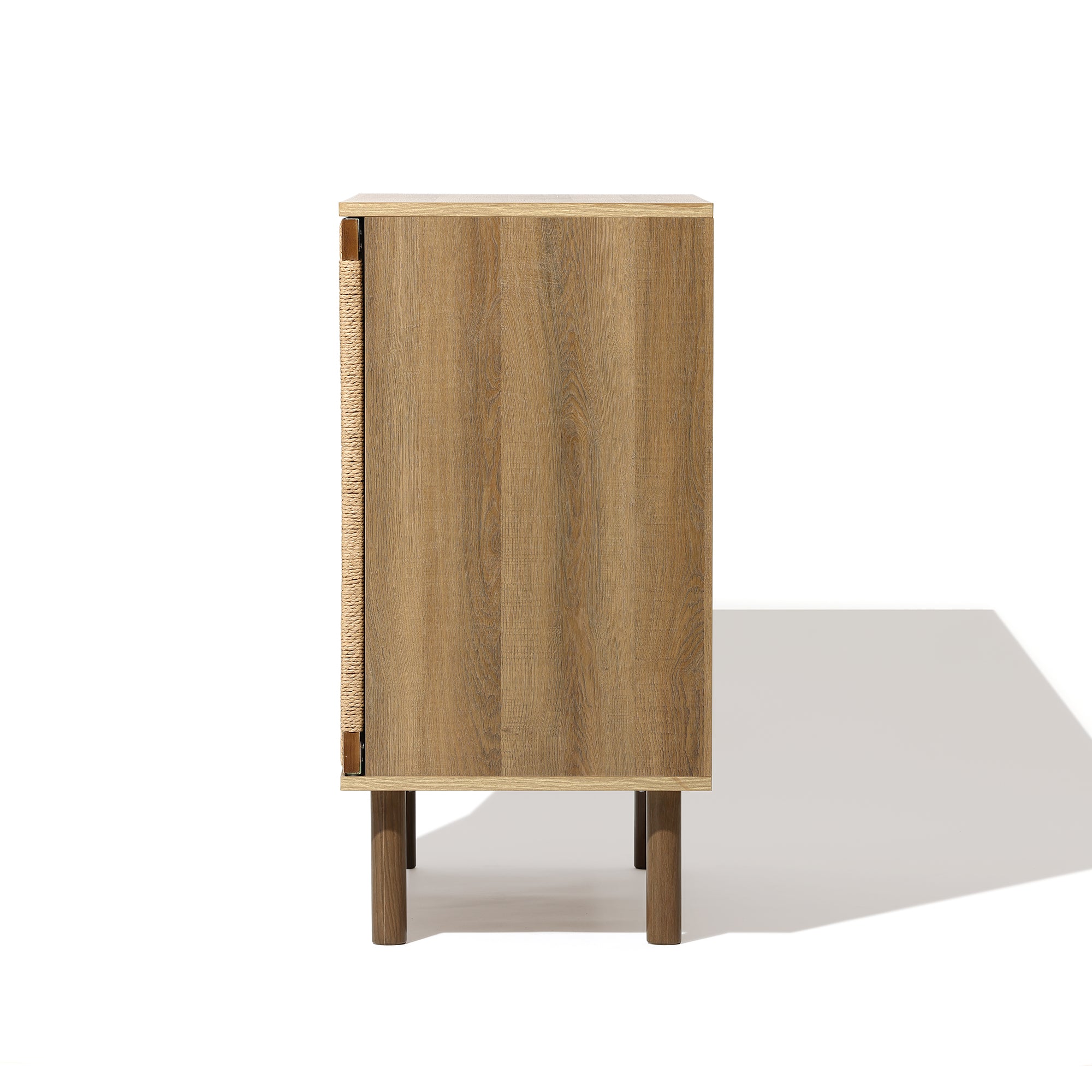 Aufbewahrungsschrank im Vintage-Naturstil –Holzschrank mit 2 Türen und Flecht-Front