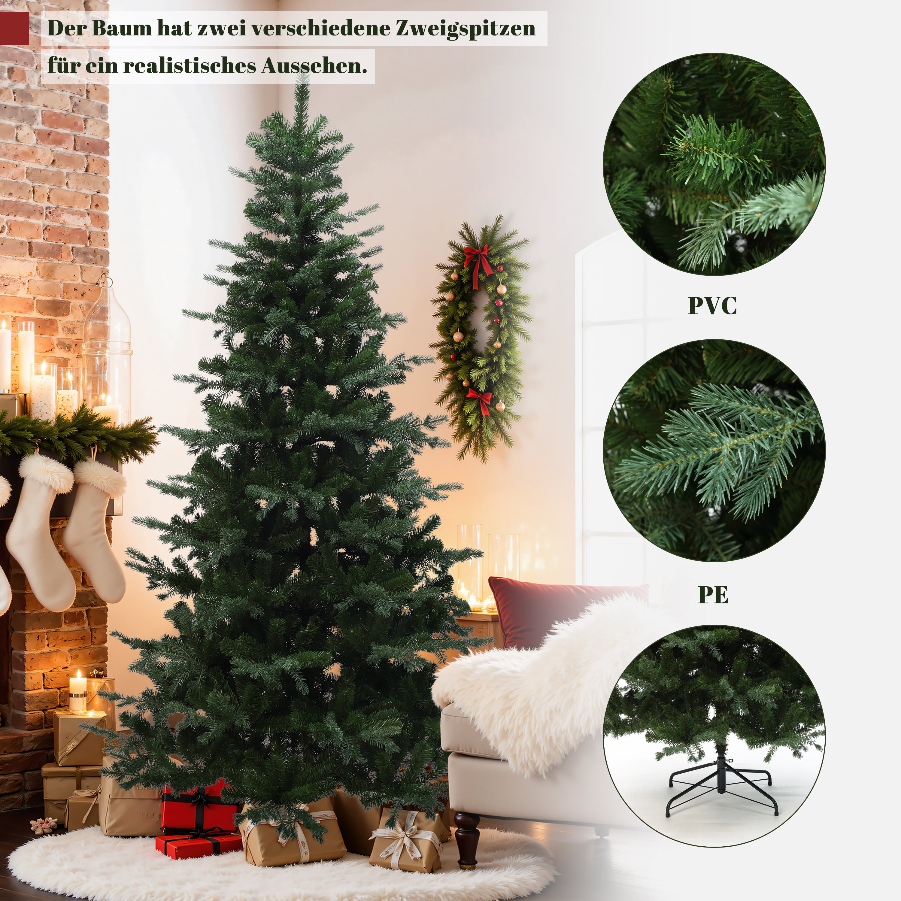 220 cm künstlicher Weihnachtsbaum – Naturgetreues Design mit 1949 Zweigen, Ø 130 cm, inkl. stabilem Metallständer