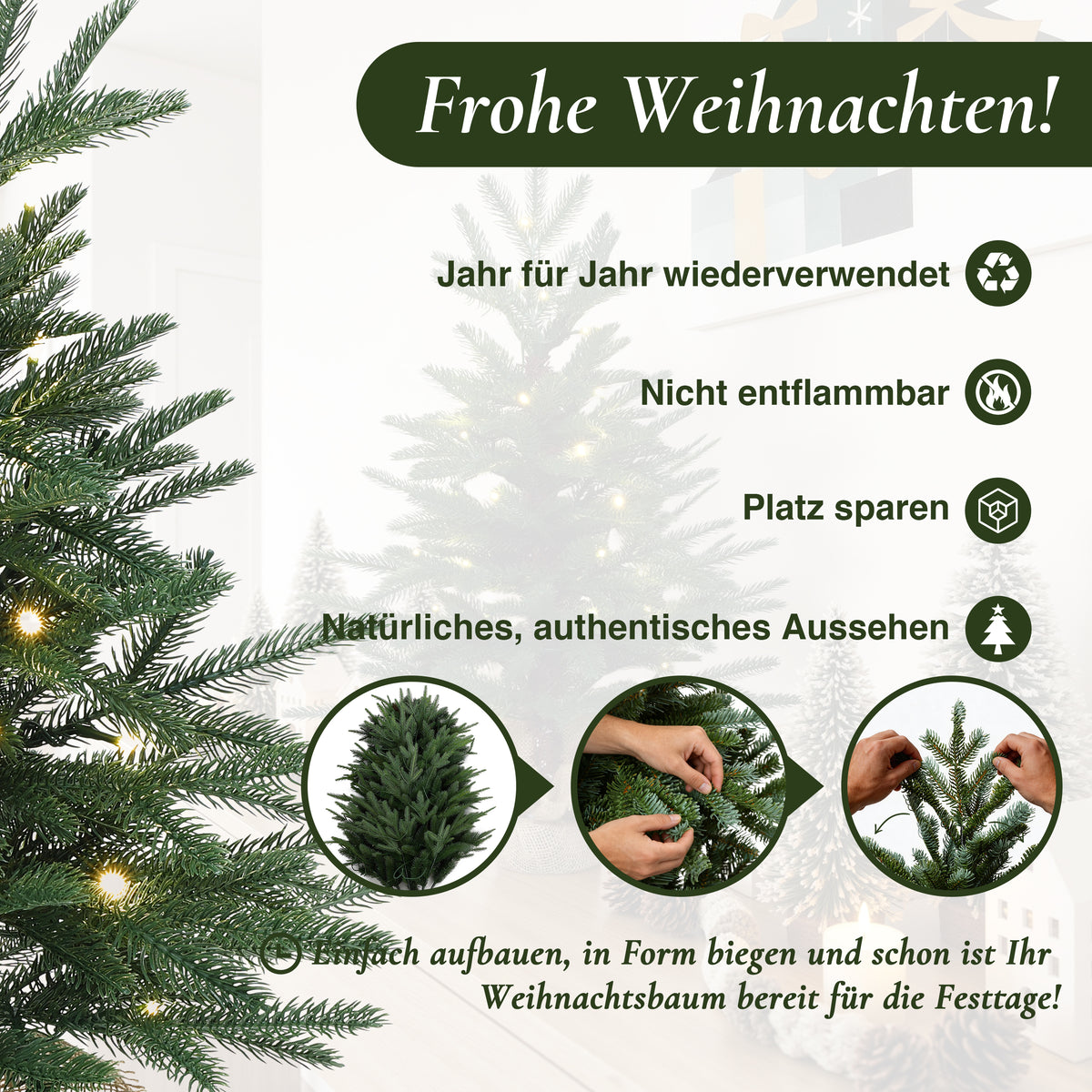 68 cm Künstlicher Weihnachtsbaum mit Beleuchtung, LED Kleiner Christbaum
