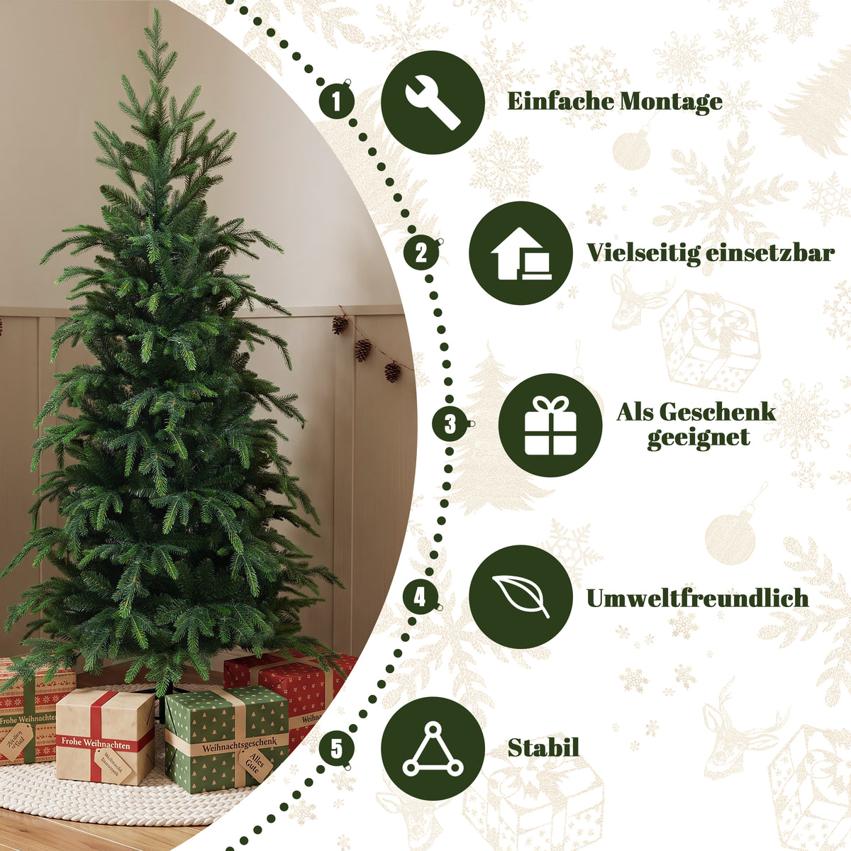 Schlanker Künstlicher Weihnachtsbaum 180 cm mit Metallständer