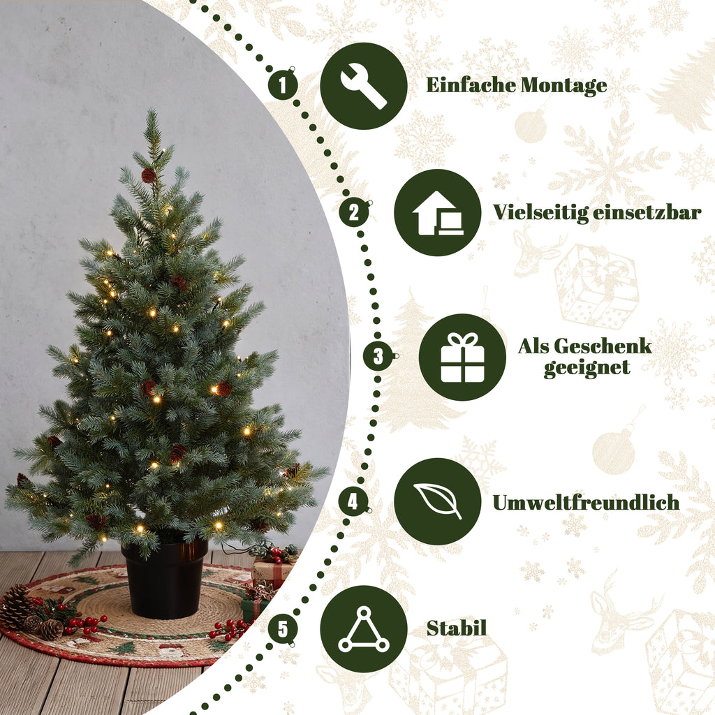 Künstlicher Weihnachtsbaum 90 cm mit Beleuchtung, 9 Lichtmodi