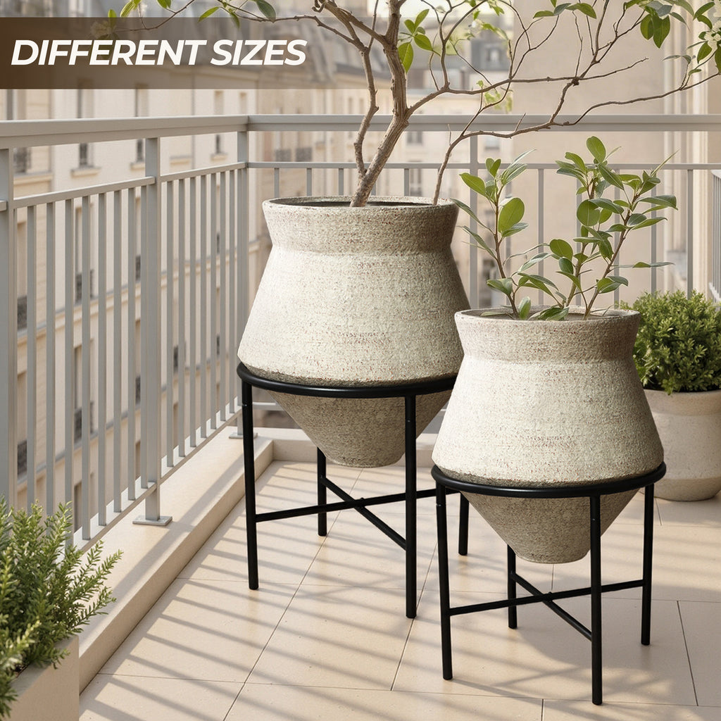 Hometopia 2er Blumentopf Set Frostsicher Formstabil Ø31 & 25 cm ohne Ablaufloch (Beige)