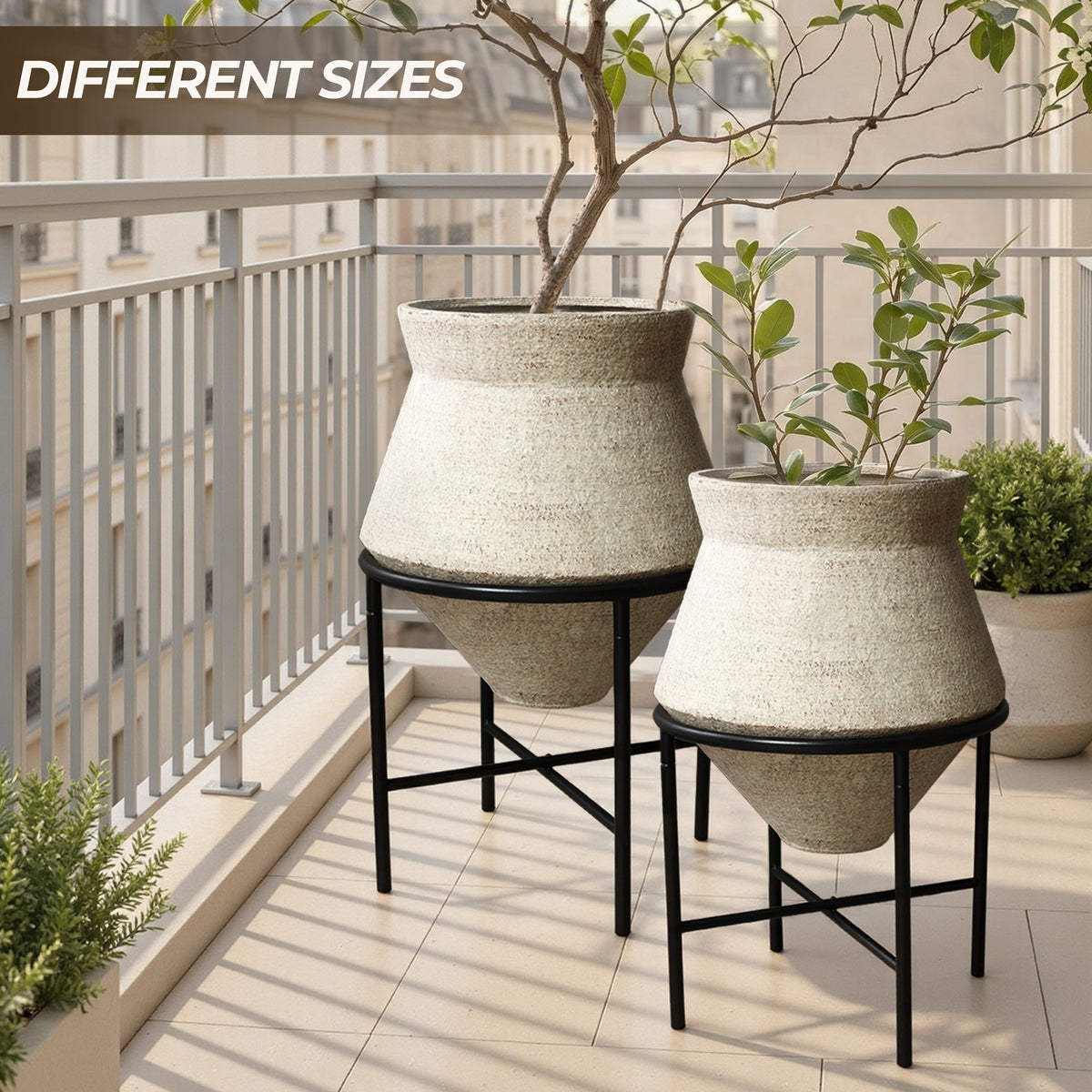 Hometopia 2er Blumentopf Set Frostsicher Formstabil Ø31 & 25 cm ohne Ablaufloch (Beige)