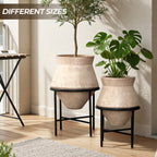 Hometopia 2er Blumentopf Set Frostsicher Formstabil Ø31 & 25 cm ohne Ablaufloch (Hellbraun)