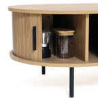 Ovaler Couchtisch mit Stauraum und Holzoptik