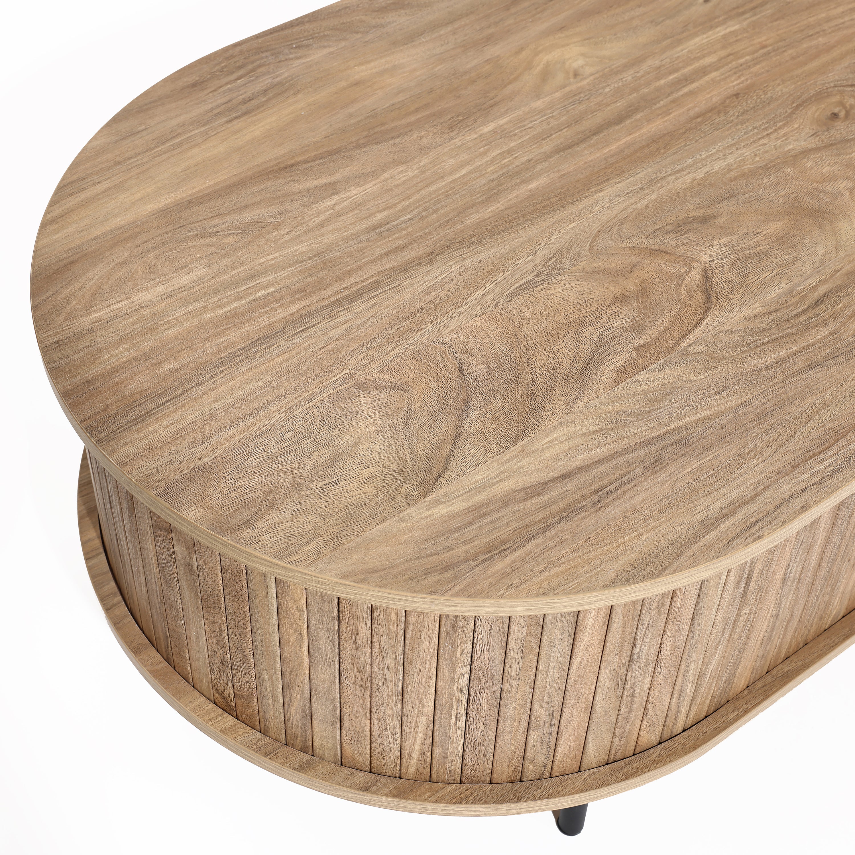 Ovaler Couchtisch mit Stauraum und Holzoptik