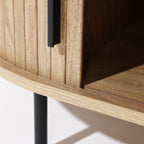 Ovaler Couchtisch mit Stauraum und Holzoptik