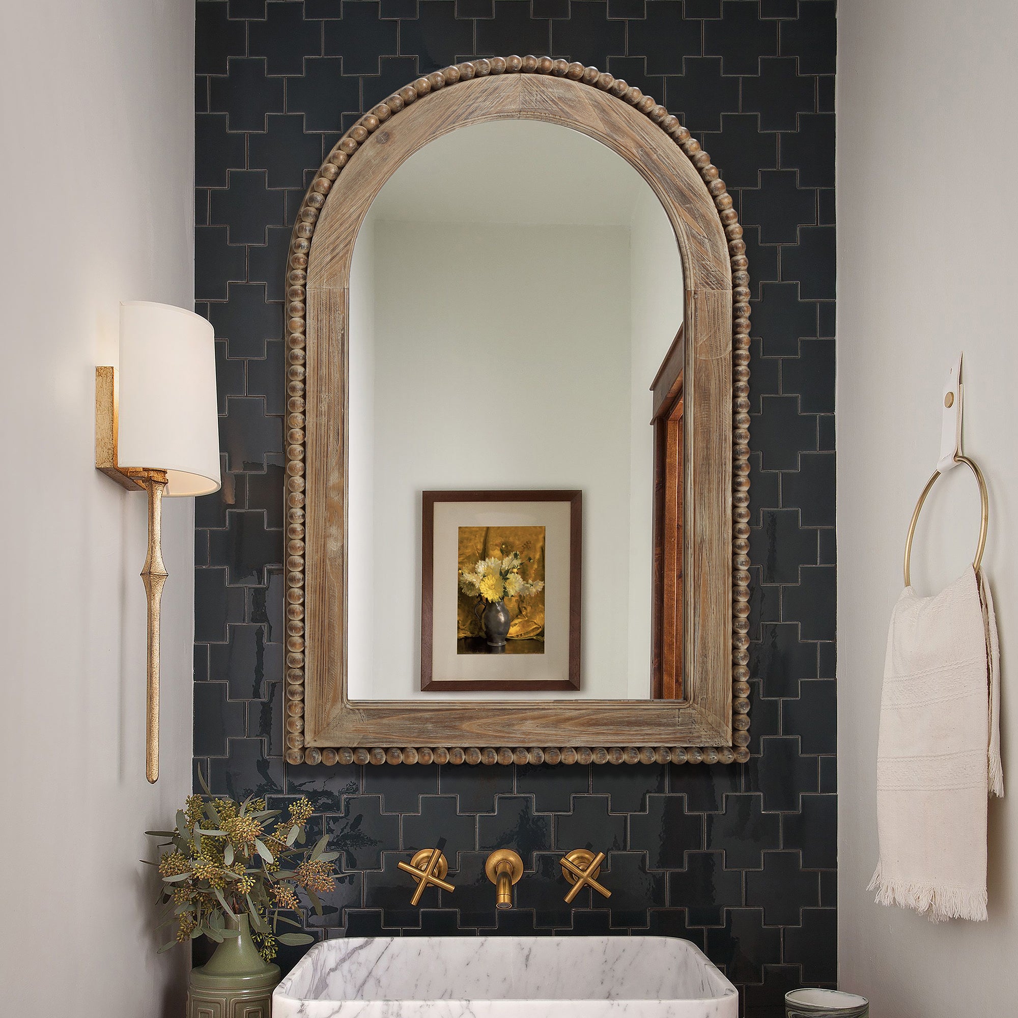 Holz-Wandspiegel mit Perlrand – Rustikal-Eleganter Deko-Spiegel für Wohnraum & Eingangsbereich