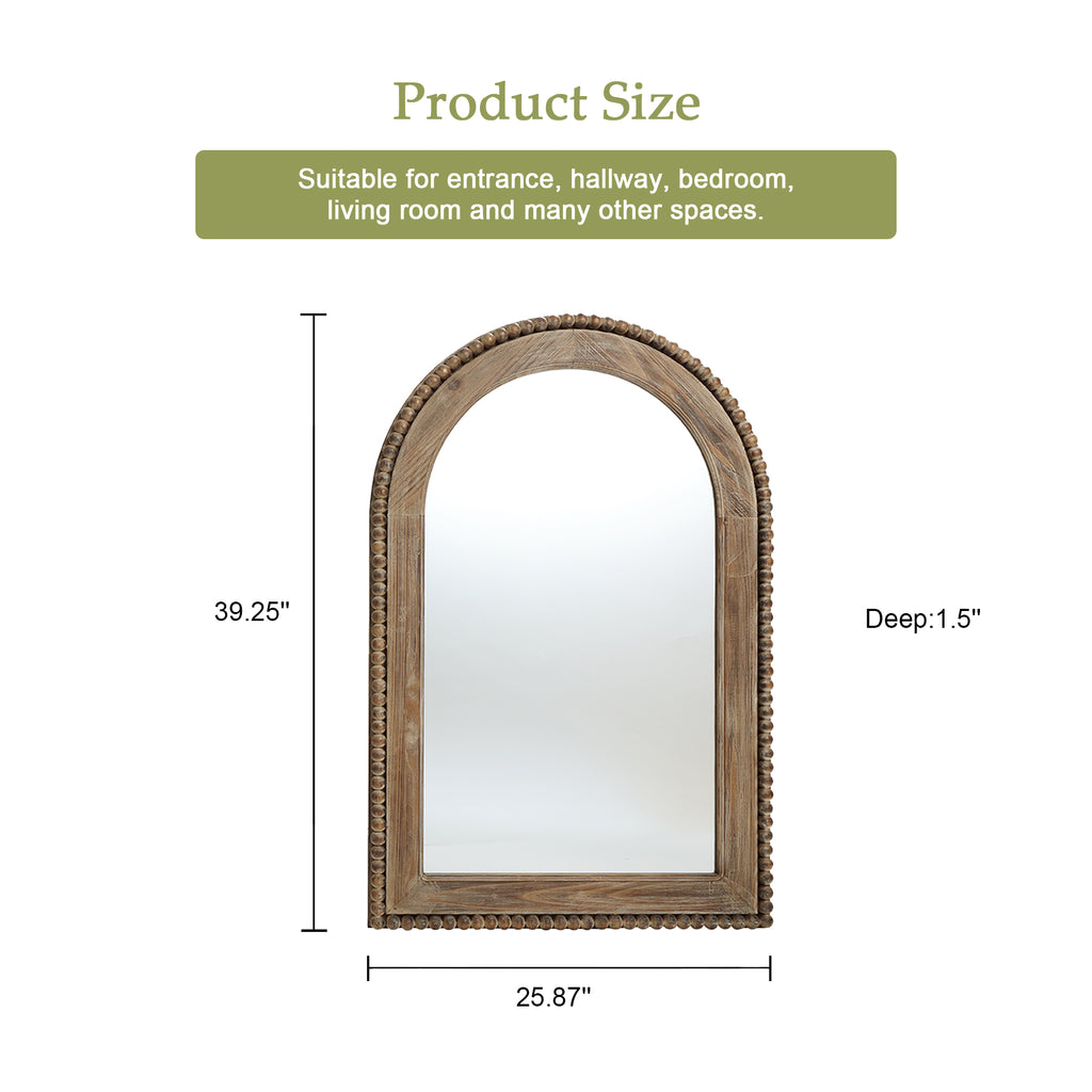 Holz-Wandspiegel mit Perlrand – Rustikal-Eleganter Deko-Spiegel für Wohnraum & Eingangsbereich