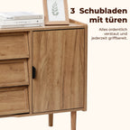 Hometopia Sideboard Holz mit 3 Schubladen & Tür, Kommode mit Verstellbarem Einlegeboden, Anrichte für Wohnzimmer und Flur, 80 × 39 × 74 cm