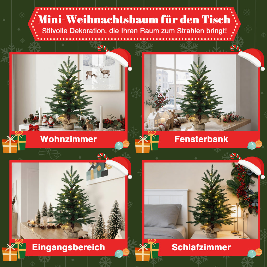 68 cm Künstlicher Weihnachtsbaum mit Beleuchtung, LED Kleiner Christbaum