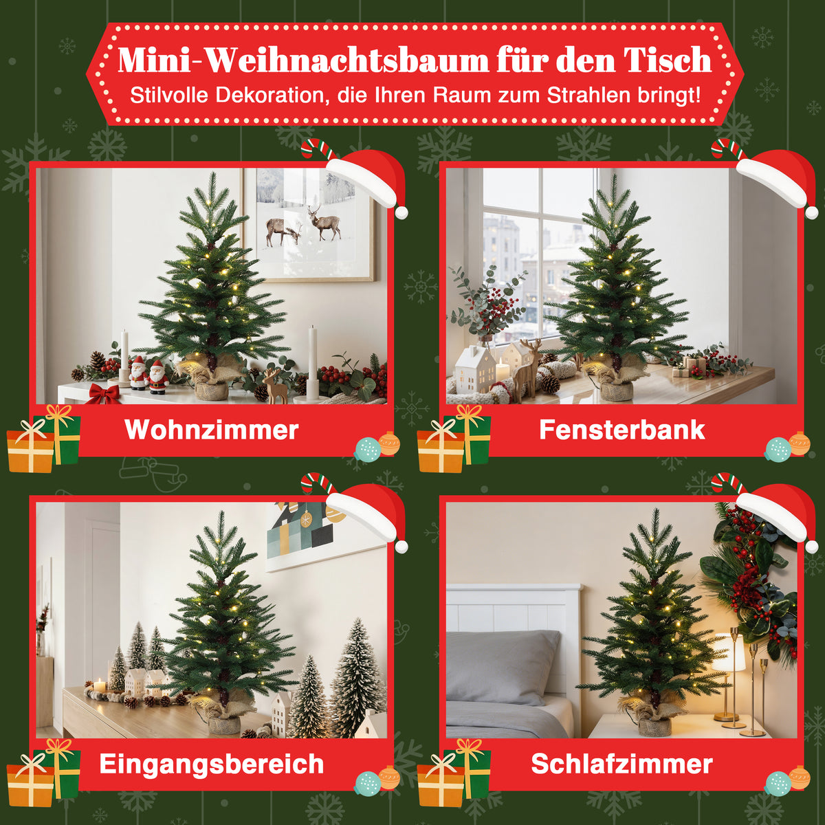 68 cm Künstlicher Weihnachtsbaum mit Beleuchtung, LED Kleiner Christbaum