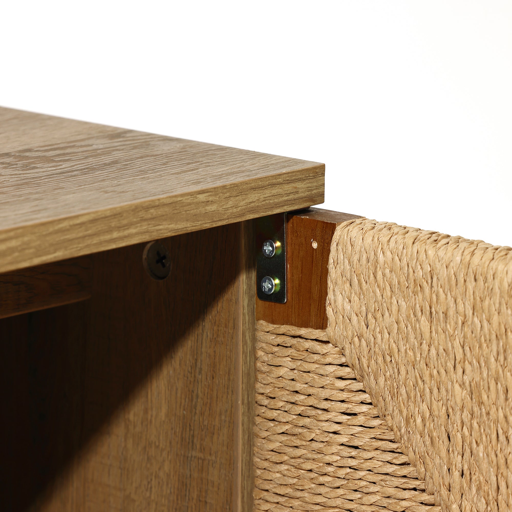 Aufbewahrungsschrank im Vintage-Naturstil –Holzschrank mit 2 Türen und Flecht-Front