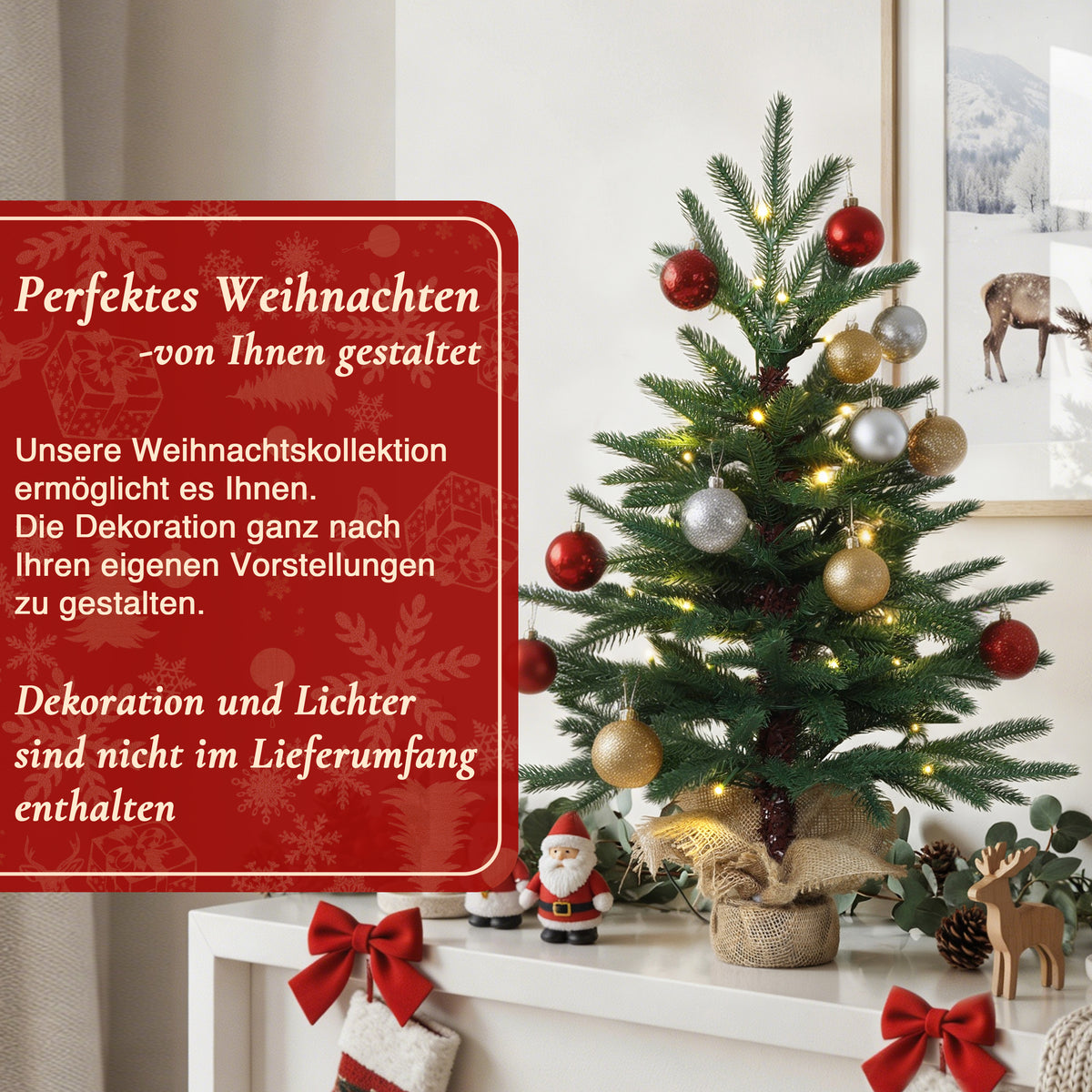 68 cm Künstlicher Weihnachtsbaum mit Beleuchtung, LED Kleiner Christbaum