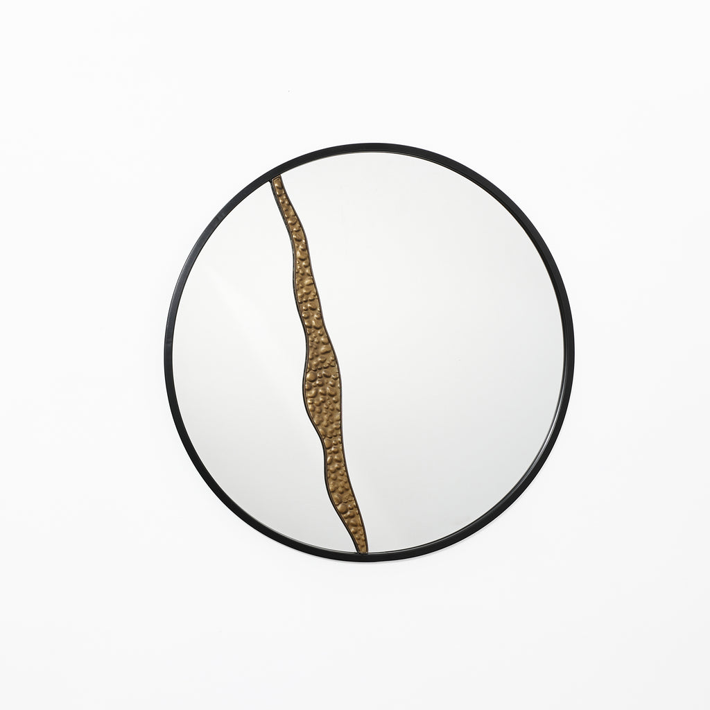 Runder Metall-Wandspiegel mit Goldcrack-Design – Moderner Deko-Spiegel für Wohnzimmer