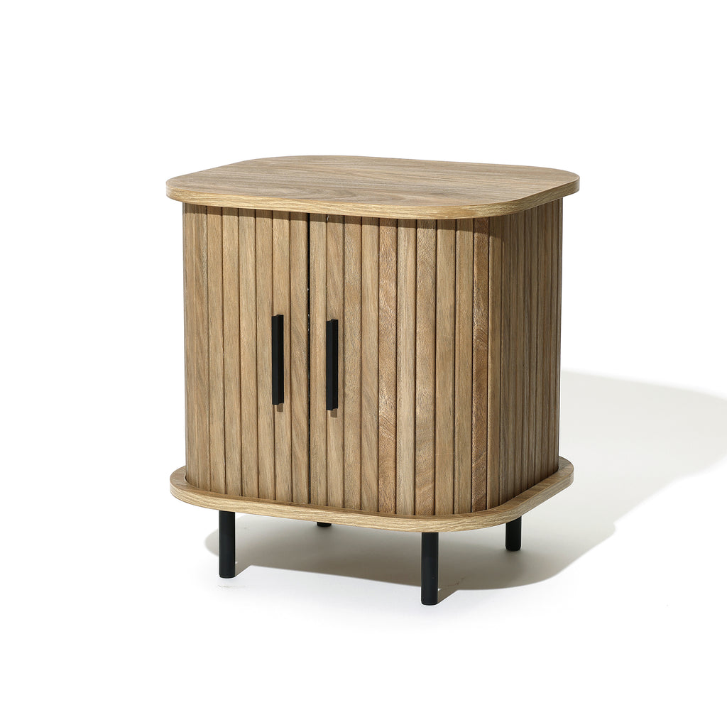 Nachttisch aus Holz im Mid-Century Stil – Beistelltisch mit Rolltür für Schlafzimmer und Wohnzimmer