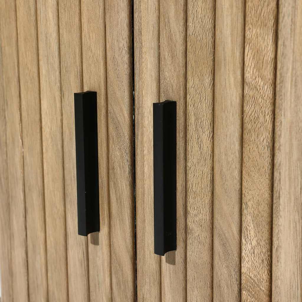 Nachttisch aus Holz im Mid-Century Stil – Beistelltisch mit Rolltür für Schlafzimmer und Wohnzimmer