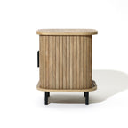 Nachttisch aus Holz im Mid-Century Stil – Beistelltisch mit Rolltür für Schlafzimmer und Wohnzimmer