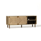 Mid-Century TV-Lowboard 140 cm mit Stauraum und Front mit Jutegeflecht