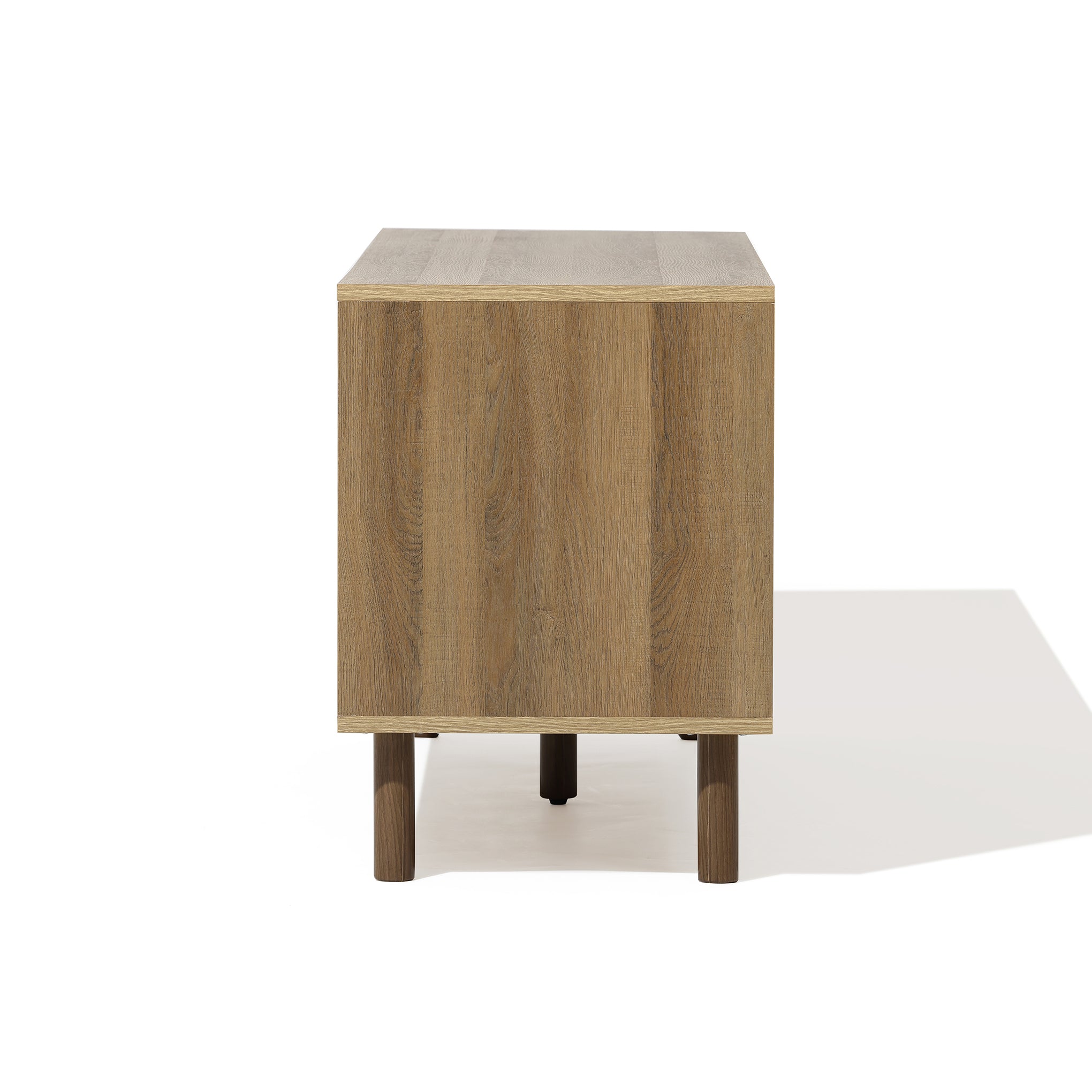 Mid-Century TV-Lowboard 140 cm mit Stauraum und Front mit Jutegeflecht