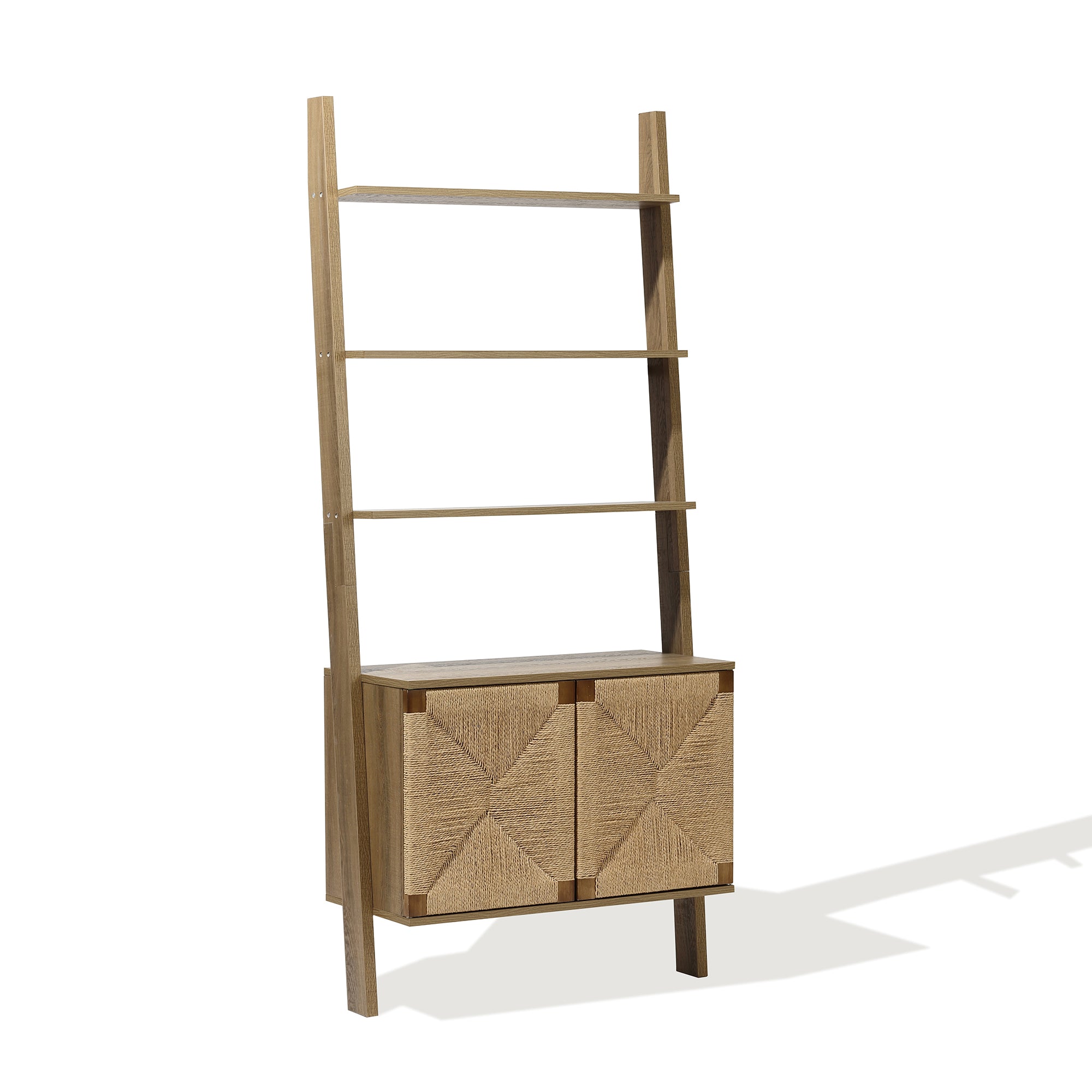 Regal im Vintage-Naturstil aus Holz – Aufbewahrungsregal mit 2 Türen und Flecht-Front