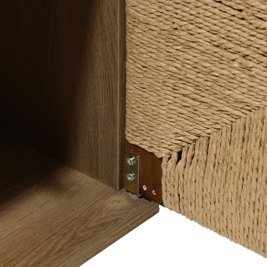 Regal im Vintage-Naturstil aus Holz – Aufbewahrungsregal mit 2 Türen und Flecht-Front