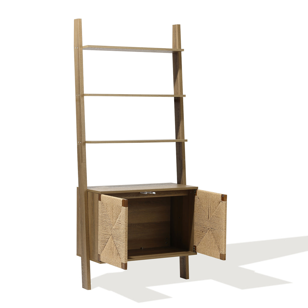 Regal im Vintage-Naturstil aus Holz – Aufbewahrungsregal mit 2 Türen und Flecht-Front