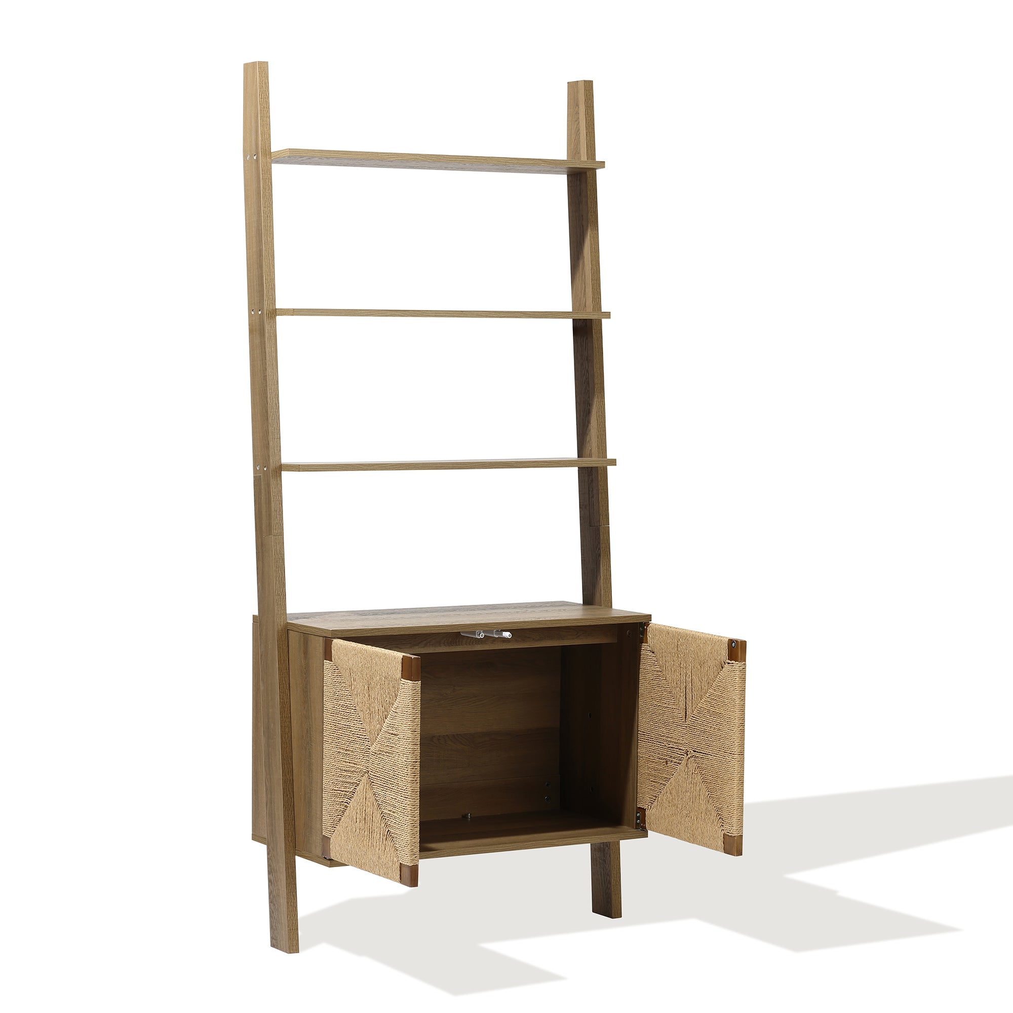 Regal im Vintage-Naturstil aus Holz – Aufbewahrungsregal mit 2 Türen und Flecht-Front