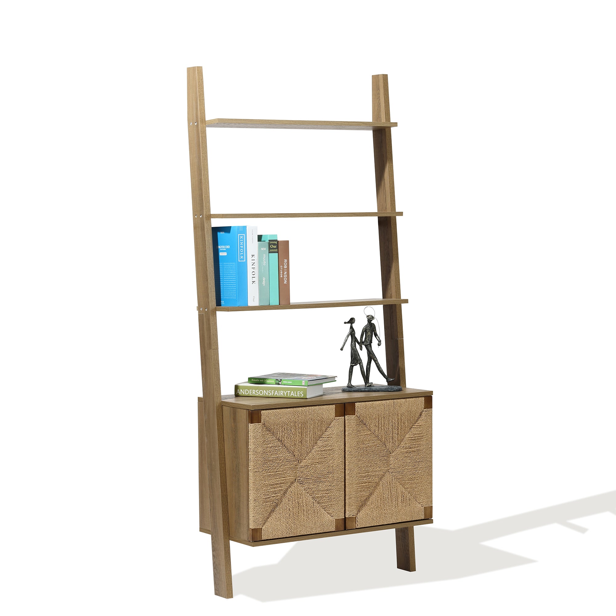 Regal im Vintage-Naturstil aus Holz – Aufbewahrungsregal mit 2 Türen und Flecht-Front