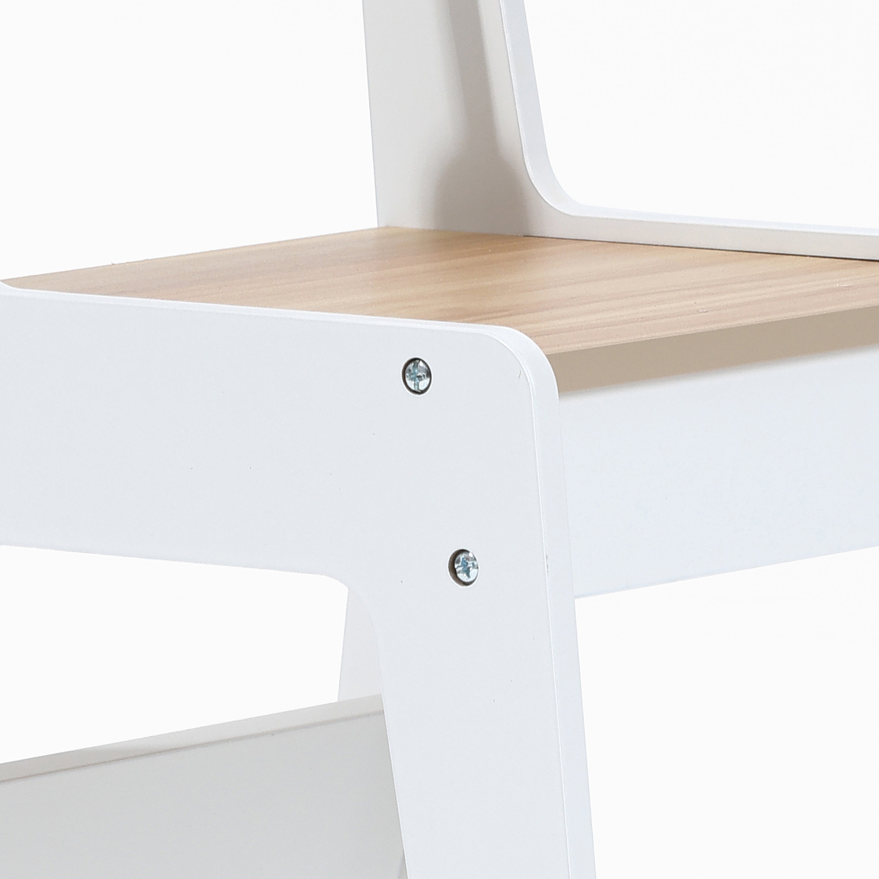 Kinder-Schreibtisch mit Bücherregal, 2 Stühlen und Papierrollenhalter, Weiß/Natur