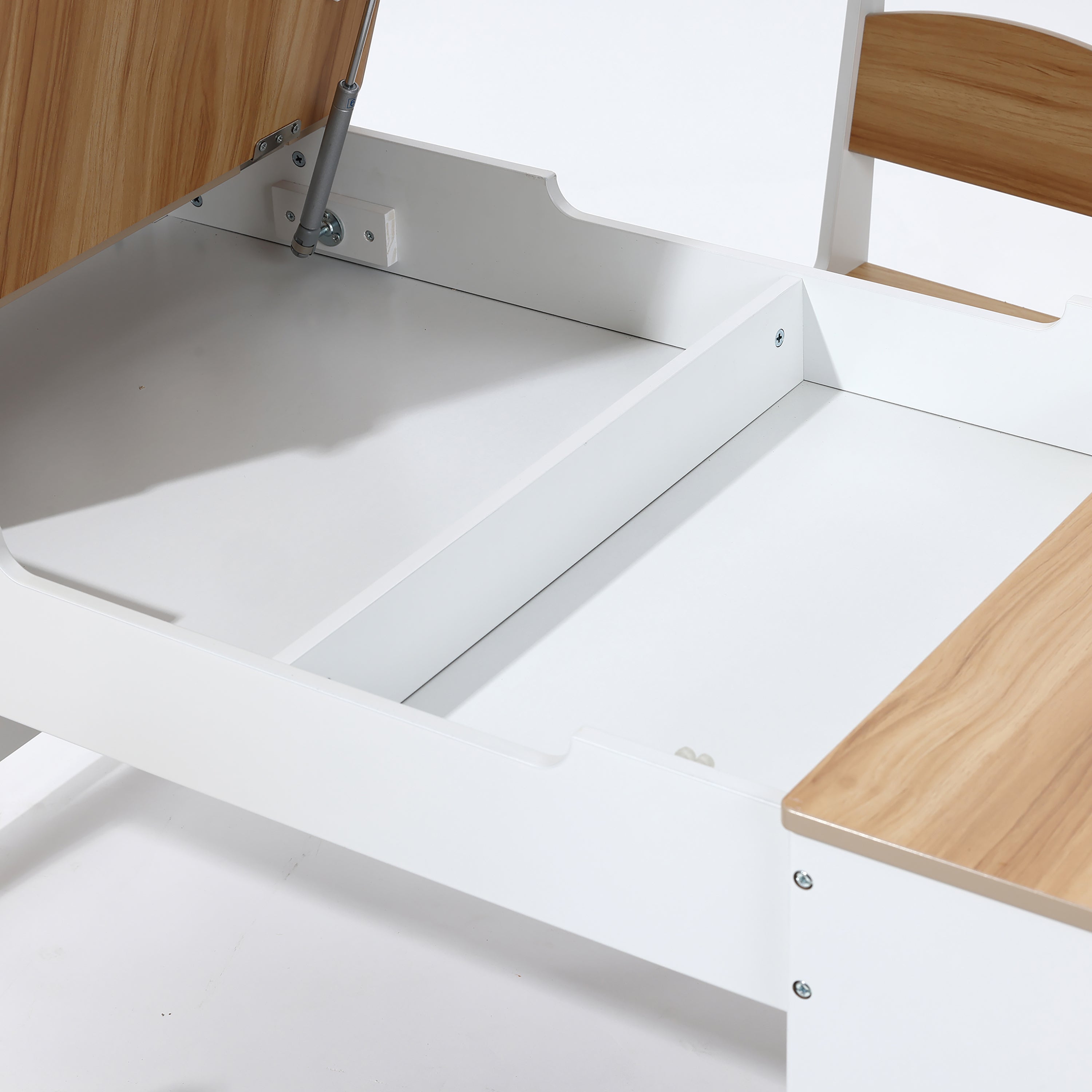 Kindertisch-Set mit 2 Stühlen, Papierrolle und Stauraum, Weiß/Natur