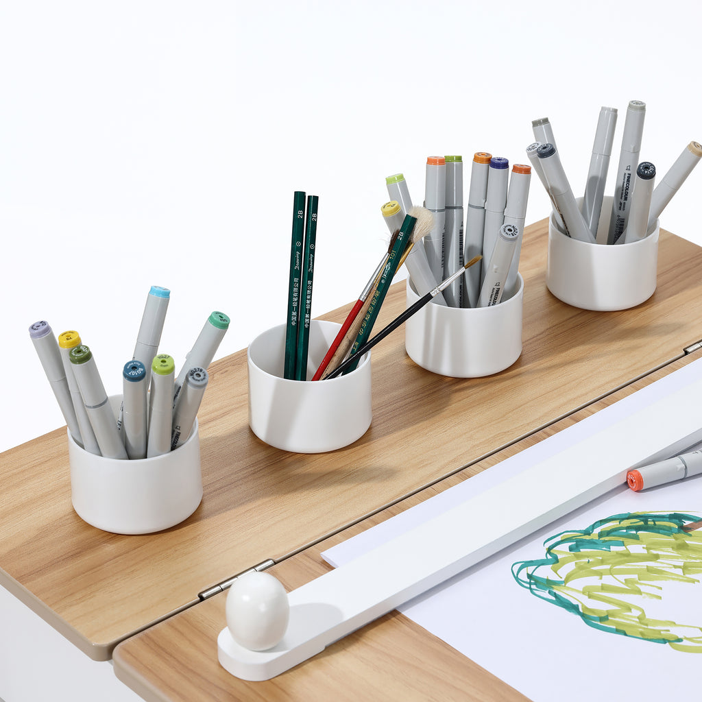 Kindertisch-Set mit 2 Stühlen, Papierrolle und Stauraum, Weiß/Natur