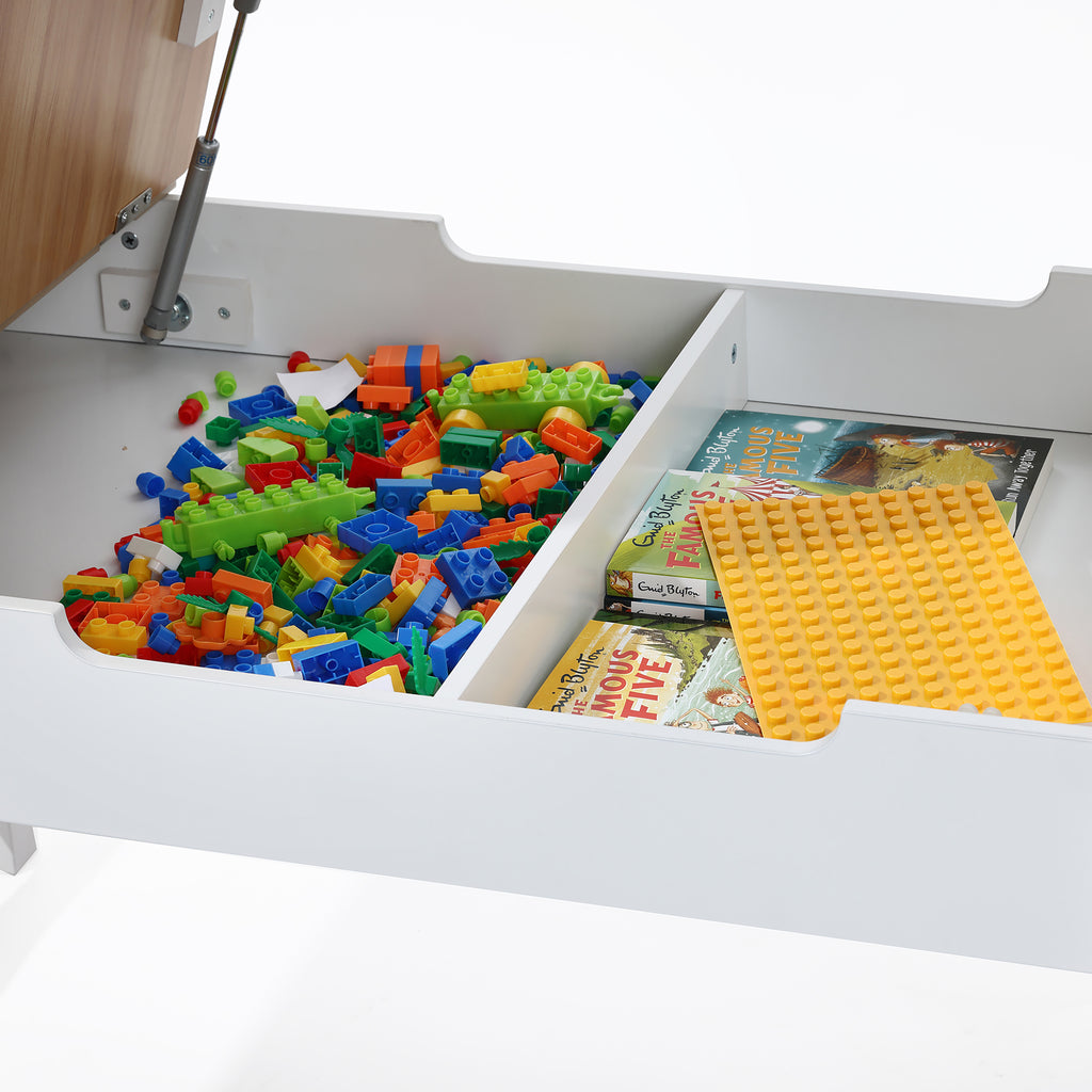 Kindertisch-Set mit 2 Stühlen, Papierrolle und Stauraum, Weiß/Natur