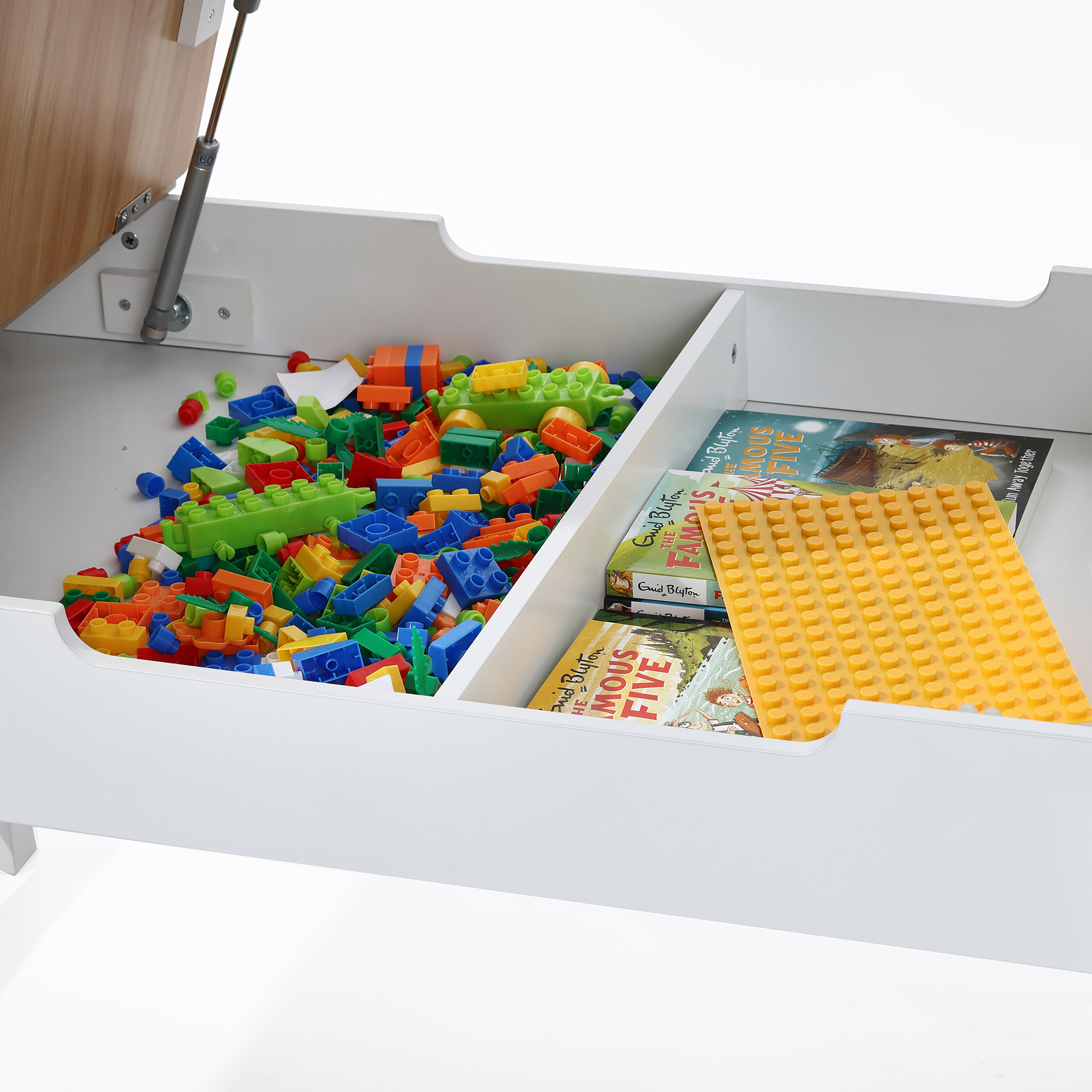 Kindertisch-Set mit 2 Stühlen, Papierrolle und Stauraum, Weiß/Natur