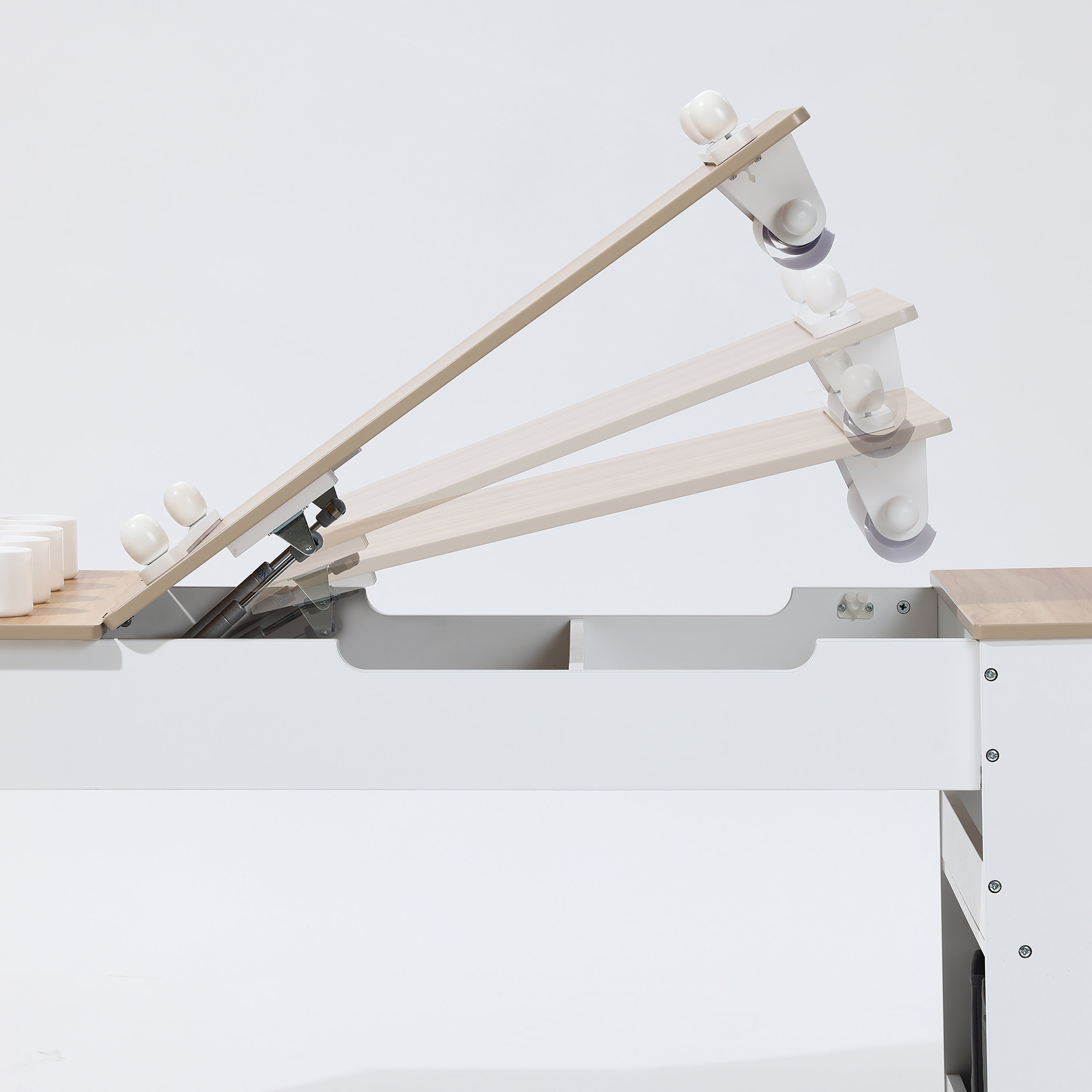 Kindertisch-Set mit 2 Stühlen, Papierrolle und Stauraum, Weiß/Natur