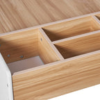 Kinder-Schreibtisch mit Bücherregal, 2 Stühlen und Papierrollenhalter, Weiß/Natur