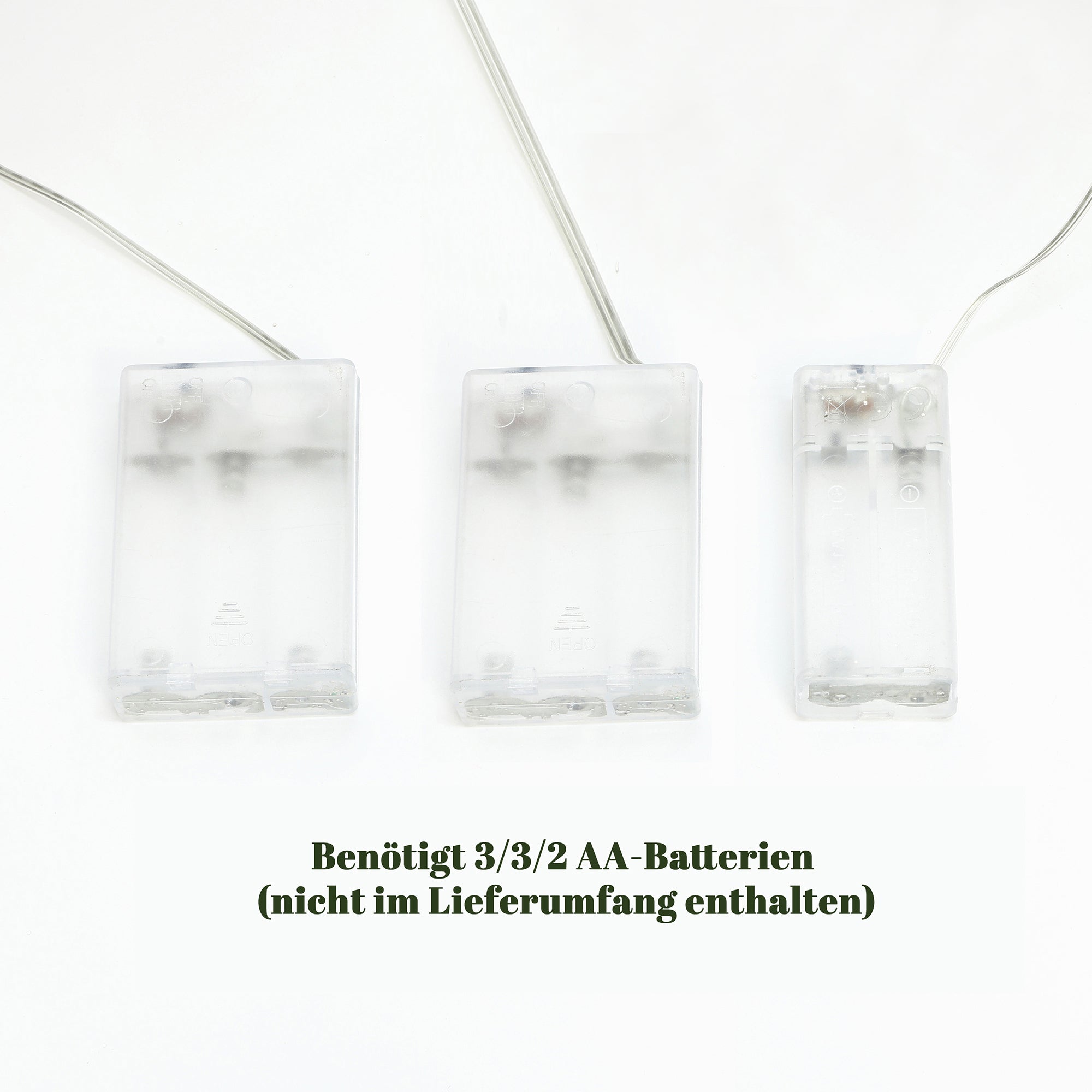 3er-Set LED-Geschenkboxen – Weihnachtsdeko in silber mit roten Schleifen und Beeren – Batteriebetrieben