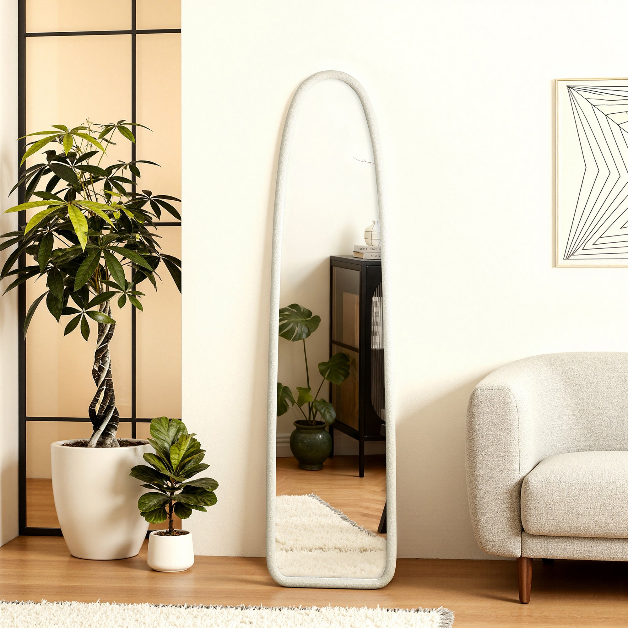 Schmaler Bogen-Form Ganzkörper-Spiegel in Weiß – Moderner Standspiegel für Schlafzimmer & Ankleidezimmer