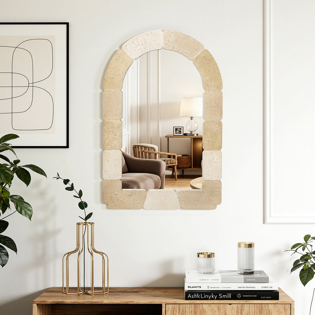 Arkaden-Form Ganzkörper-Spiegel – Steinmuster 拼接 Rahmen Deko-Spiegel für Wohnraum
