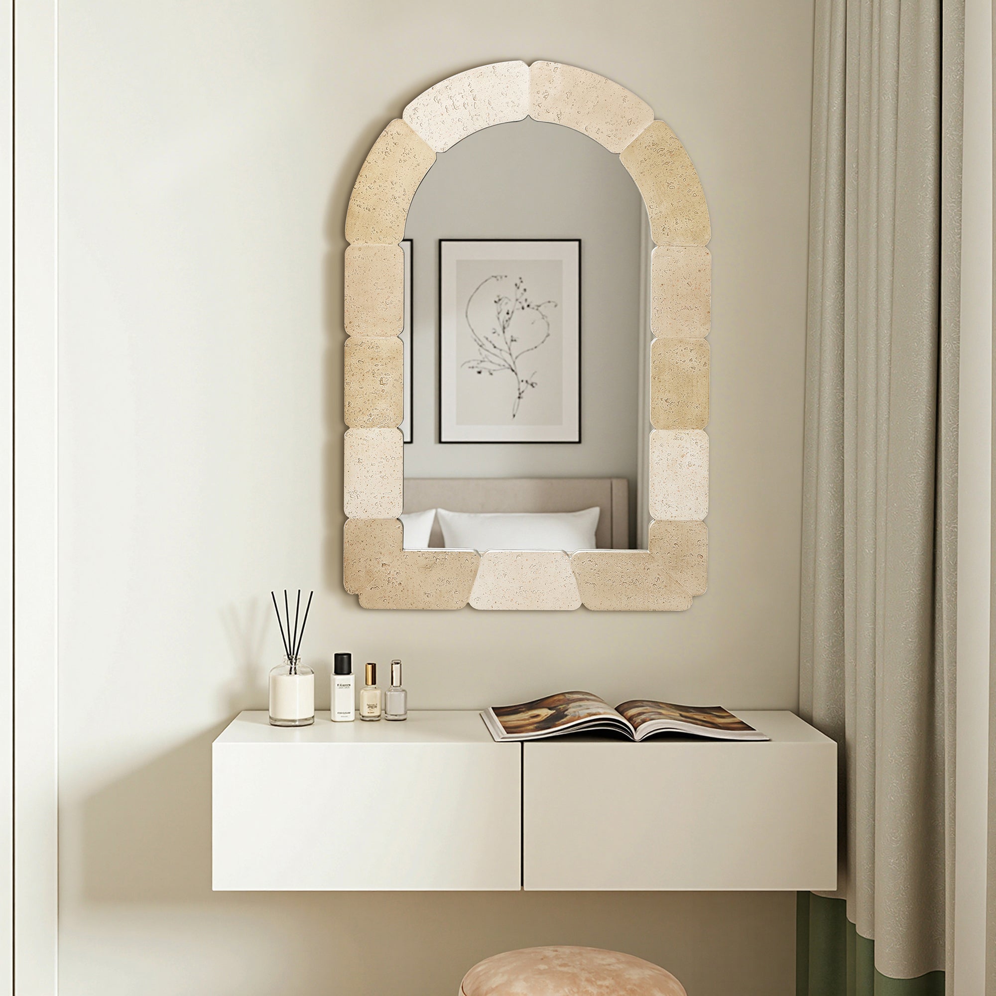 Arkaden-Form Ganzkörper-Spiegel – Steinmuster 拼接 Rahmen Deko-Spiegel für Wohnraum